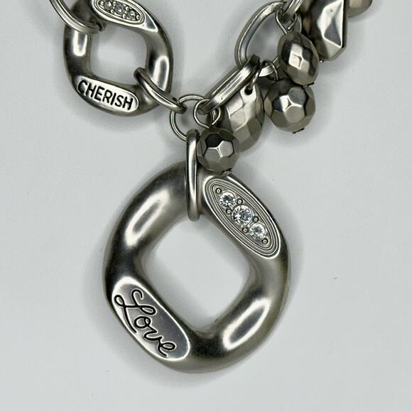 Chico's Rhinestone Love Pendant Silver Tone Necklace ✨ - Picture 2 of 9